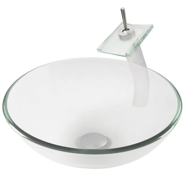 Novatto BONIFICARE Glass Vessel Bathroom Sink Set, Brushed Nickel NSFC-8048011BN - main
